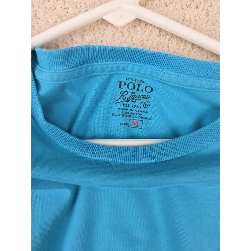 Polo Ralph Lauren Turquoise Blue Crew Neck Short Sleeve Cotton T-Shirt Size M - Picture 4 of 9